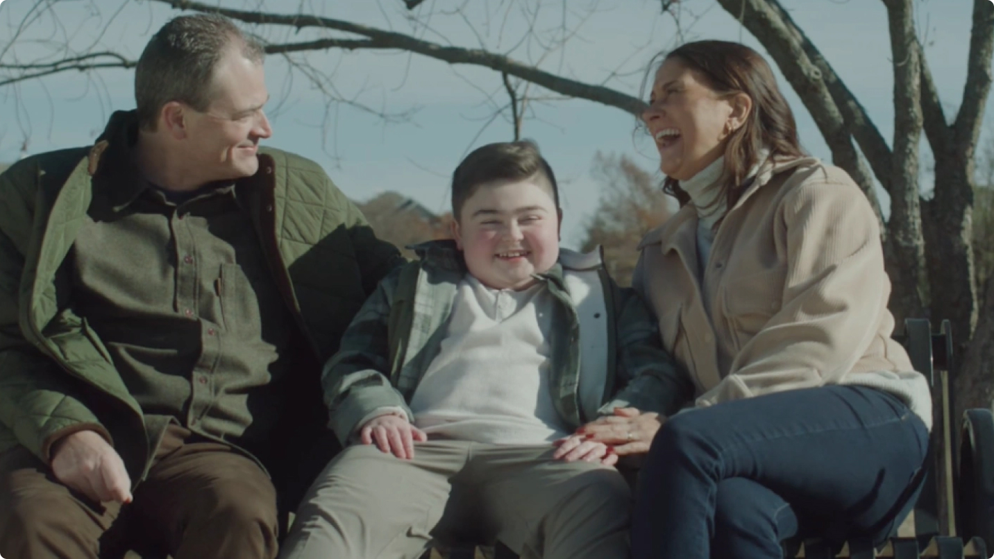 Grant, an actual DUVYZAT® (givinostat) patient, with caregivers